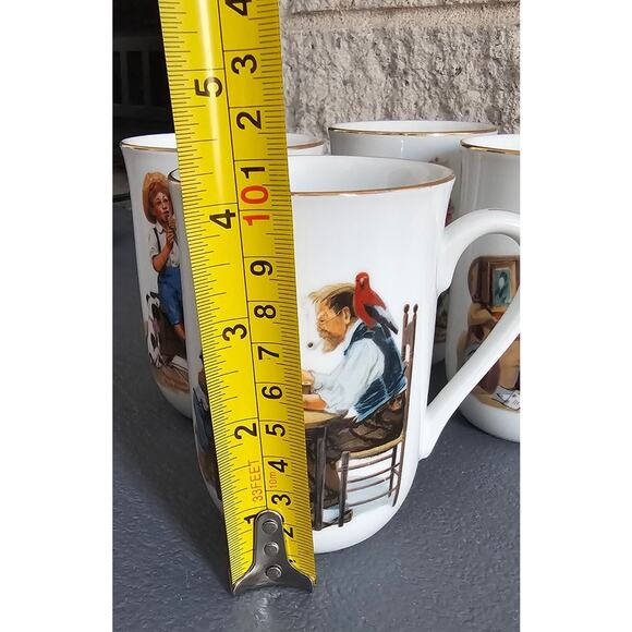 Norman Rockwell Mugs (4)  A Good Boy Memories Music Master The Cobbler, Gold Rim - Picture 5 of 13
